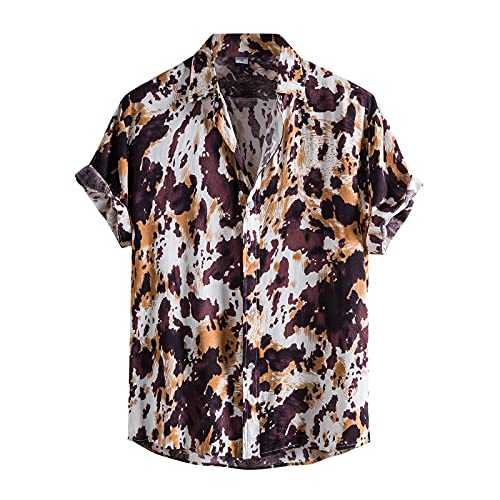 Kmdwqf Hawaiian Shirts for Men,Mens Hawaiian Shirt Men's Blouse Turn-Down Collar Button Short Sleeve Casual Floral Men Shirts Sale Clearance Items