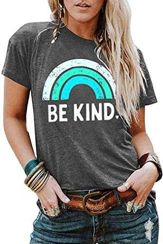 IRISGOD Womens Be Kind Tank Tops Casual Short Sleeve Rainbow Inspirational Graphic Tees Tops