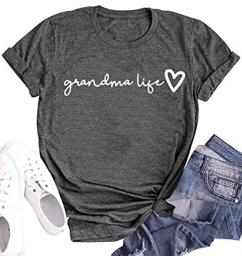 Grandma Shirt Women Casual Grandma Life Heart Printed T-Shirt Funny for Grandma