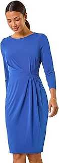 Roman Originals Ruched Waist Dress for Women UK - Ladies Twist Knot Waisted Wrap Stretch Jersey Knee Length Business Smart Work Office Formal Evening Drape