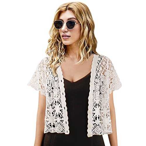 Women's Short Sleeve Bolero Shrugs Crochet Lace Open Cardigan