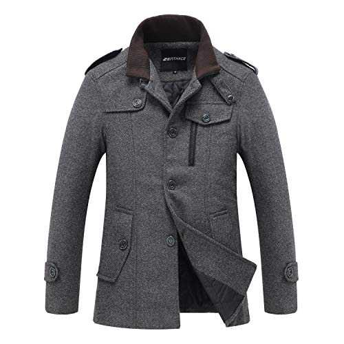 ZENTHACE Men's Winter Wool Blend Pea Coat Single Breasted Military Peacoat Jacket