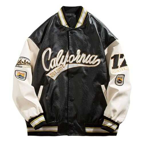 Caxndycing Sweat Jacket Men's Oldschool Sports Jacket Varsity Jacket Patchwork Collegiate Baseball Jacket Stand-Up Collar Streetwear Transition Jacket Harajuku Style Bomber Jacket