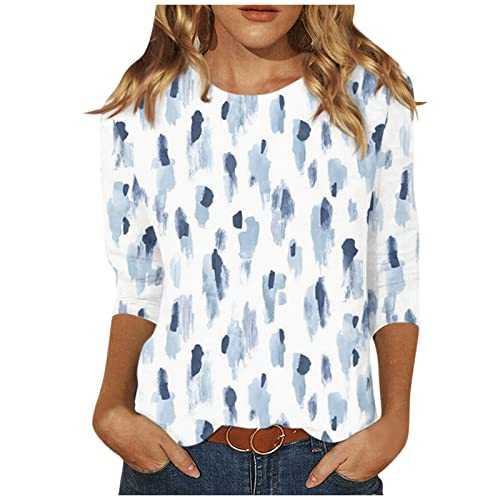 Women's Tops and Blouses, Women 3/4 Sleeve Tops 2024 Summer Ladies Casual Work Tees Fashion Print Round Neck Shirt