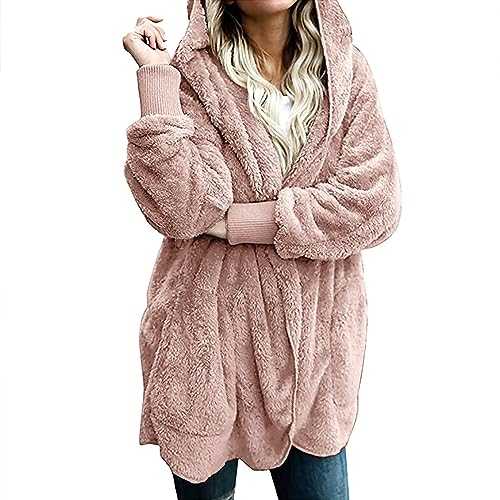 Keepink Cardigans for Women UK Sale Winter Fleece Jackets Solid Casual Long Hoodie Fluffy Fuzzy Sherpa Coats with Hood Autumn Winter Warm Overcoat Tops Ladies Outwear Plus Size 6/20