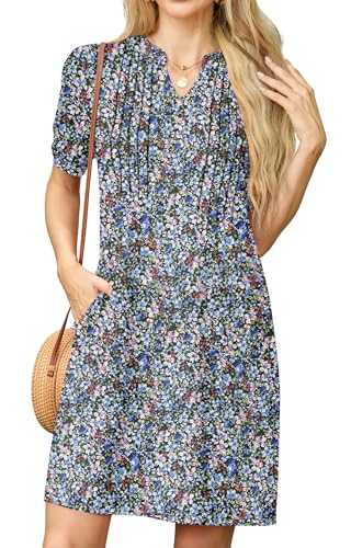 GRECERELLE Womens Dresses Summer Casual Short Sleeve V Neck Shift Dress for Women Ladies T Shirt Dress with Pockets