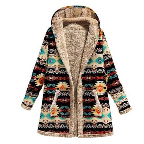 Sherpa Lined Jacket Women UK Winter Warm Hooded Coat Fleece Faux Fur Jackets Teddy Bear Coats Fluffy Fuzzy Cardigan Lightweight Vintage Printed Outwear