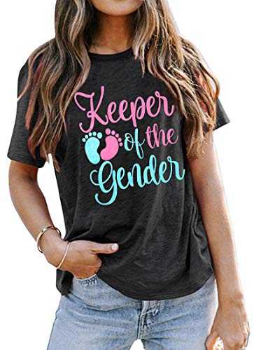 Keeper of The Gender T-Shirt Women Gender Reveal Shirts Funny Graphic Print Shirt Casual Short Sleeve Tee Tops