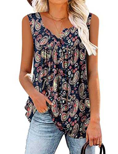 KISSMODA Sleeveless Tank Tops for Women Casual Summer Shirts Henley Tops for Ladies