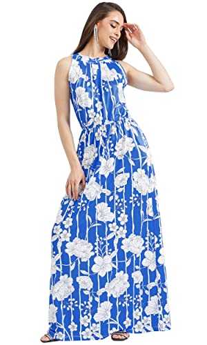 Koh Koh Womens Long Sexy Sleeveless Summer Formal Flowy Print Casual Maxi Dress