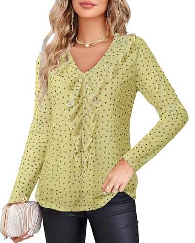 Gaharu Women's Dressy Blouses Long Sleeve Ruffle Shirts Casual Loose Fit Mesh Double Layers Flowy Tunic Tops