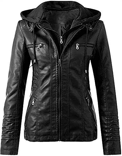 CRMY Women's Vintage Fashion Jacket Transitional Jacket Biker Leather Jacket with Hood Synthetic Leather Bomber Jacket Casual Fitted Style - Autumn Winter