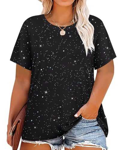 RITERA Plus Size Tops for Women Casual T-Shirt Short Sleeve Round V Neck Tunic Oversized Shirts XL-5XL