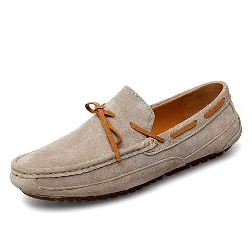 New Mens Loafers Shoe Round Toe Leather Boat Shoes Anti-Slip Comfortable Flat Heel Fashion Walking Slip-ons