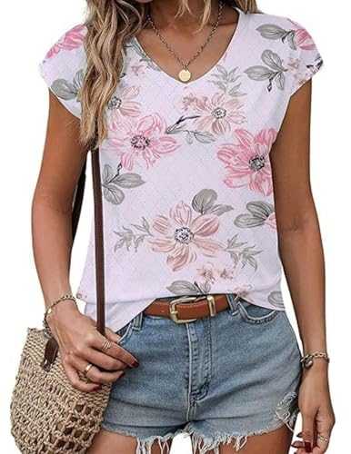 Zeagoo Women Tops Sumemr Short Sleeve V Neck T-Shirt Elegant Eyelet Tee Shirts for Ladies S-XXL