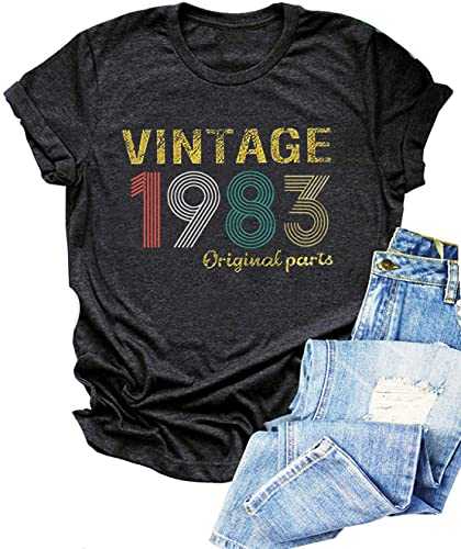 Vintage1983 Shirts for Women 40th Birthday Gifts T Shirts 1983 Birthday Gifts Idea Shirts Retro Birthday Party Idea Tops