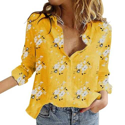 Qixiu Flower Print Button Down Long Sleeve Shirt for Women Casual Floral V Neck Graphic Blouses Tops Womens Dress Shirt Button