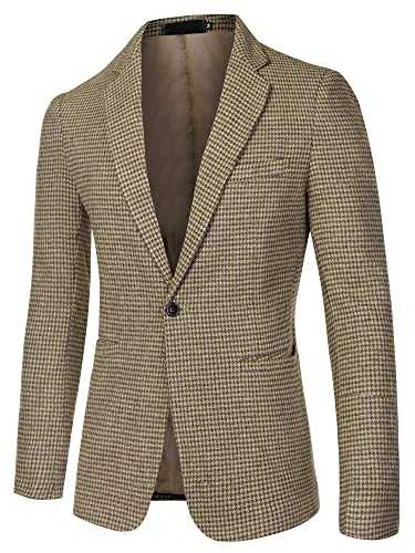 Lars Amadeus Men's Casual Plaid Sports Coat Notched Lapel One Button Houndstooth Blazer