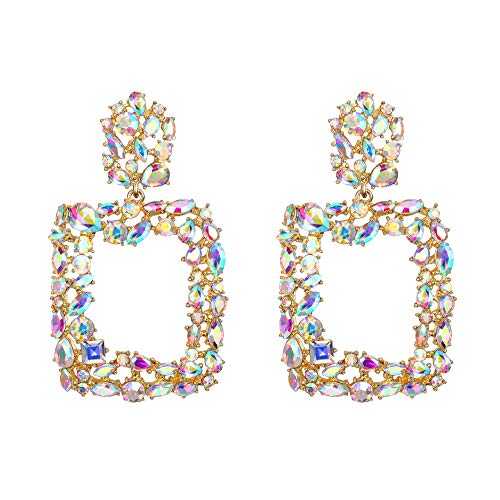 EVER FAITH Rhinestone Crystal Large Square Geometric Statement Dangle Earrings for Women