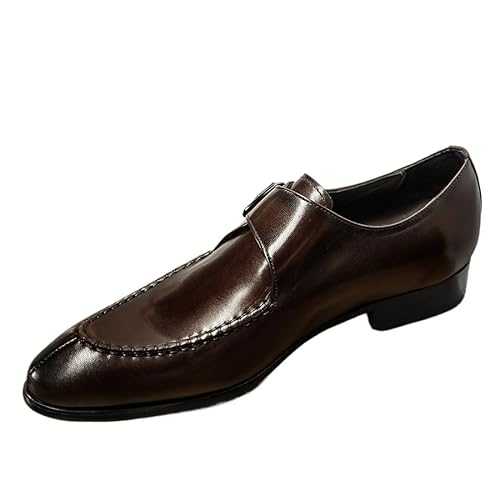 New Dress Oxford Shoes for Men Slip On Pointed Toe Genuine Leather Split Toe Monk Strap Anti-Slip Non Slip Resistant Casual