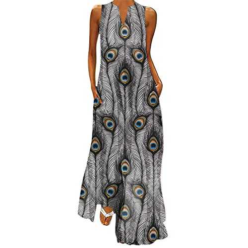 Women’s Long Summer Dresses 2024 Lagenlook Tunic Dresses Floral Print V Neck Bohemian Cover Ups Cotton Shirt Tank Sun Dresses with Pockets