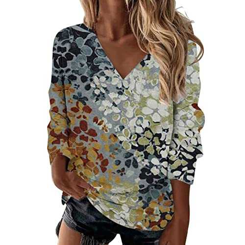 NQyIOS Women Blouse Tops Sale Clearance Sweatshirt For Womens Vintage Retro Print V Neck Sweatshirt Fit Pullover Tops Casual Long Sleeve Workout Shirts Loose Blouse Christmas Blouse