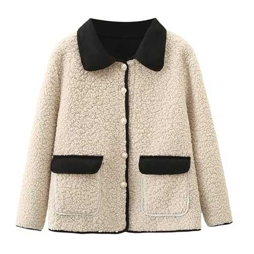 Fleece Jacket for Women UK Sherpa Plush Coat Winter Thick Plush Outwear Teddy Bear Coats Thermal Overcoat Warm Soft Fur Outerwear Ladies Open Front Button Jackets Fluffy Fuzzy Overcoat with Pockets