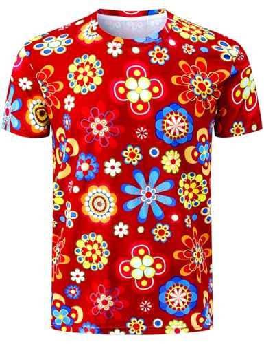 COSAVOROCK Men's 60s 70s Hippie Fancy Dress Floral T-Shirts