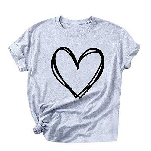 Fashion Women Valentine's Day Print Short Sleeve T-Shirt Novelty Graphic Tops Fitted Short Sleeve Shirt for Women