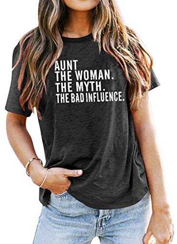 Aunt Shirts for Women Auntie T-Shirt Aunt to Be Gifts Casual Letter Print Tee Tops Aunt Gift Funny Saying