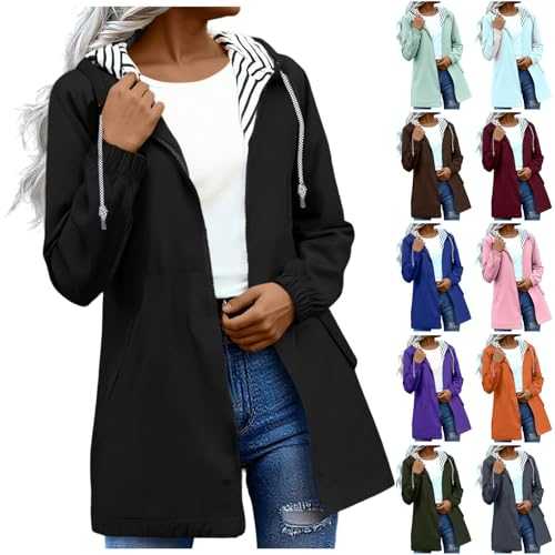 Waterproof Jacket Lightweight for Women Windbreaker Coat Long Sleeve Full Zip Raincoat Ladies Jackets Windbreaker with Hood Casual Rain Coat for Hiking Walking Cycling Outwear