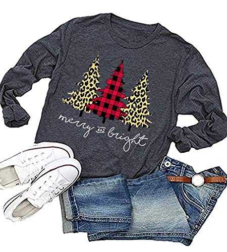 Farm Fresh Christmas Plaid Trees T-Shirt for Women Funny Letter Print Casual Long Sleeve Graphic Tee Tops