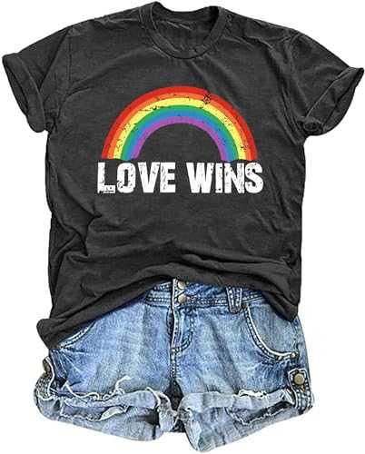 Rainbow Shirt Women Pride Shirt Rainbow Graphic Tees Shirts Letter Print Casual Short Sleeve Tops