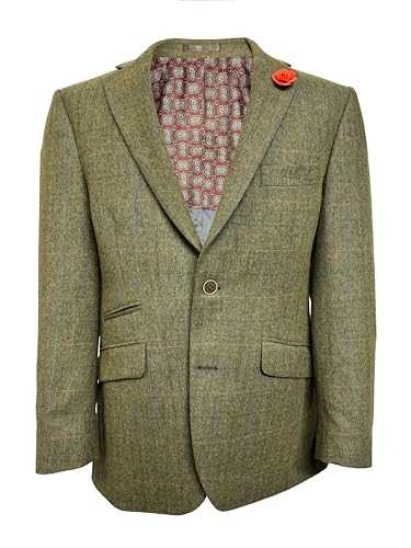 Mens Wool Tweed Jacket Green Check Blazer Checked Horse Racing Formal Wedding Shooting Hunting
