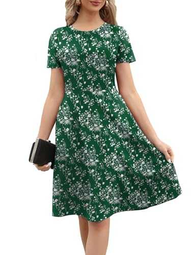 Women's 2025 Fit and Flare Dress Summer Casual Elegant Vintage Floral Printed Work Party A-line Dress with Pockets 162