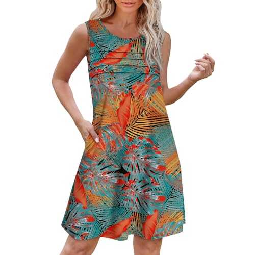Summer Dress Knee Length Womens Pleated Front Tank Dresses Fashion Casual Sleeveless Pockets Dress Plus Size Dresses for Women Casual 3X