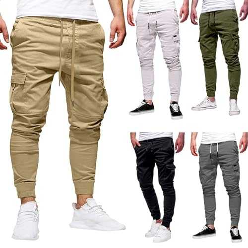 Mens Cargo Trousers Elasticated Waist Joggers Bottoms Cuffed Cargo Jogging Tracksuit Outdoor Drawstring Sweatpants
