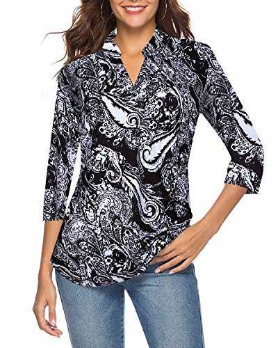 CEASIKERY Women's 3/4 Sleeve V Neck Tops Casual Tunic Blouse Loose Shirt