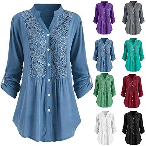 RIKAY Womens Plaid Tunic Blouse Short/Long Sleeve Polo Top Floral Printed Shirts Button Down Blouses Casual Loose Tops Longline Tshirts Long Sleeve V Neck T Shirt Long Tops to Wear with Leggings