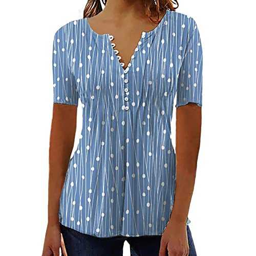 KCatsy Women Short Sleeve / 3/4 Sleeve Dot Striped Top Summer Spring V-Neck Button-Up T-Shirt Elegant Blouse