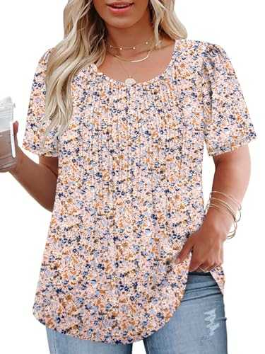 VISLILY Womens-Plus-Size-Summer-Tops Trendy Puff Short Sleeve T Shirts Cute Flowy Pleated Blouses Casual Crewneck Tunics Tee