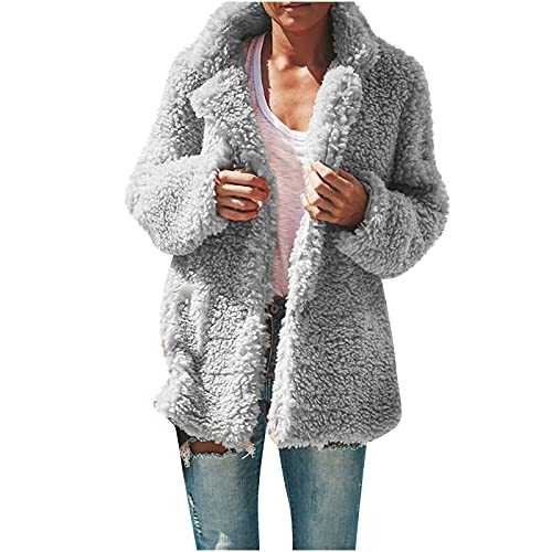 Wyongtao Teddy Bear Coats for Women UK Thickened Warm Winter Coats Plus Size Solid Color Thermal Soft Plush Jacket Faux Fur Overcoats Long Sleeve Lapel Collar Cardigan Ladies Outwear Sale Clearance