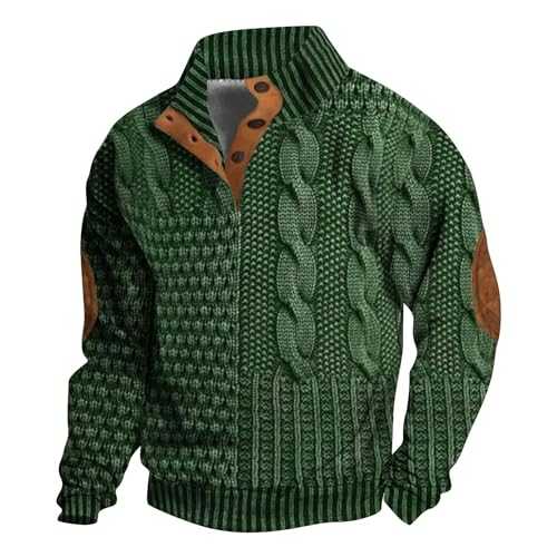 Generisch Men's Sweatshirt Without Hood, Hoodie Cable Knit Patch Pullover Button Down Stand-Up Collar Sweatshirts Large Sizes Loose Sweat Jacket Retro Classic Sweatshirt Jacket Simple Fashionable Tops