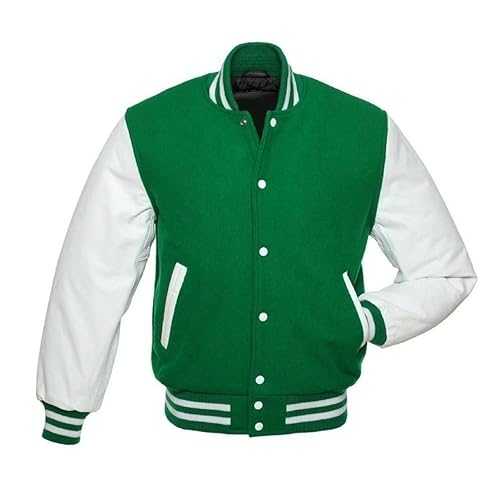 Men's Varsity Letterman Jacket – Wool Body with Genuine Leather Sleeves – Classic Baseball Bomber Style