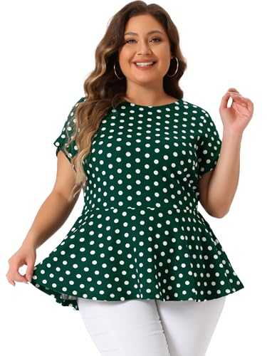 Agnes Orinda Women's Plus Size Polka Dots Short Sleeve Summer Peplum Top