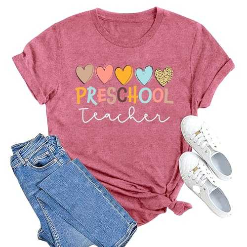 MAIHUN Womens Preschool Teacher Shirts Preschool Crew Tshirt Teacher Life Rainbow Graphic Short Sleeve