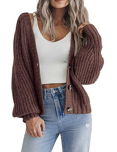 HOTOUCH Cardigans for Women UK Short Open Front Jumpers with Buttons Ladies Loose Long Sleeve Knitwear Oversized Sweater