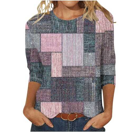 Sparkly Tops for Women UK Sequin Print 3/4 Sleeve Blouse Crewneck Pullover Womens Spring Blouses Plus Size Breathable Undershirt Loose Classic Jumpers Sports Party Club Casual Wear