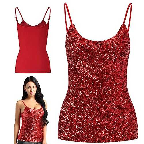 Women's Sequin Tops, Sleeveless Glitter Camisole Vest, Adjustable Straps Daily Halter Tank Tops Blouse Tshirts for Night Club Party Performance Costume