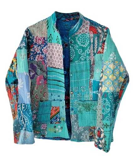 Pranipat Handicrafts Women Cotton Patchwork Quilted Jacket Reversible Winterwear Lightweight Jackets for Girls, Biker Jacket